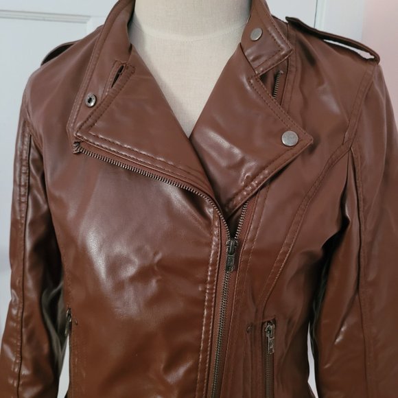 LA Redoute Collections Brown Leather Jacket Size 6 - Picture 5 of 11